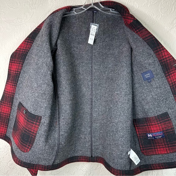 J. Crew L Limited Edition Ludlow Red & Black Plaid Overcoat in English Wool NWT - Picture 9 of 16